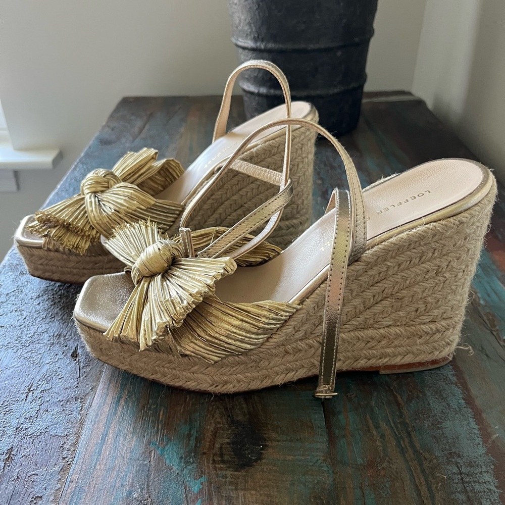 Loeffler Randall Gold Bow Espadrille Wedge